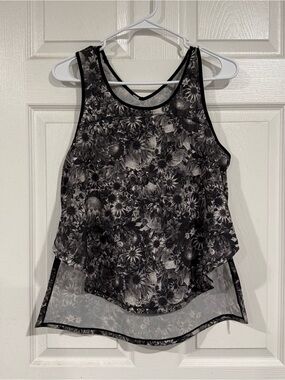 Lululemun Run: Split Singlet Flowabunga Angel Wing Black Athletic Tank size 10